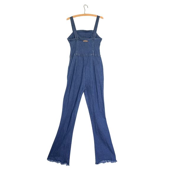Guess Women Demin Frayed Flare Leg Bib Overalls 10 Farm 70s Y2K Style Western - Picture 2 of 15